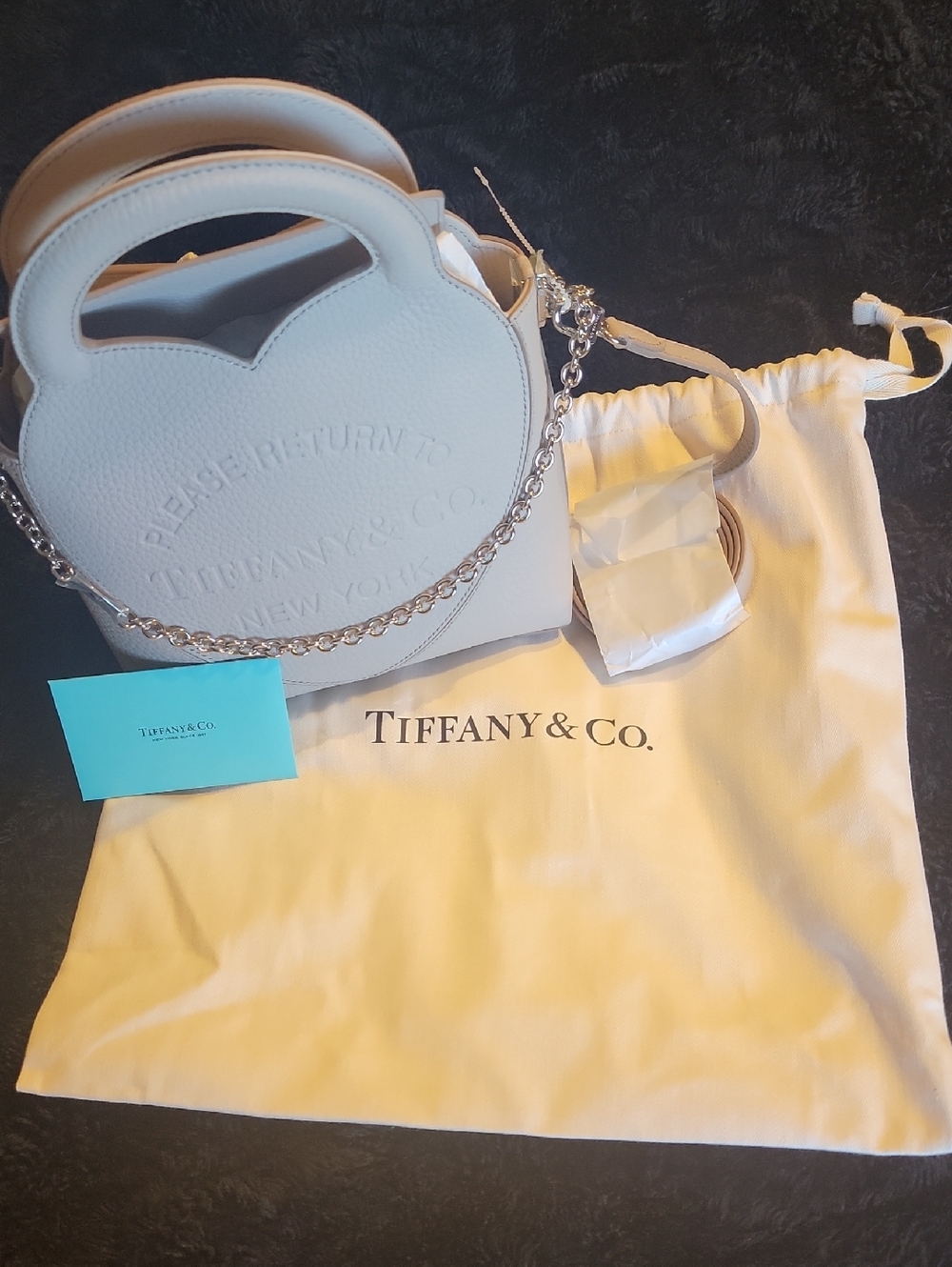Authentic Tiffany & Co. Cream Mini Bag with Chain